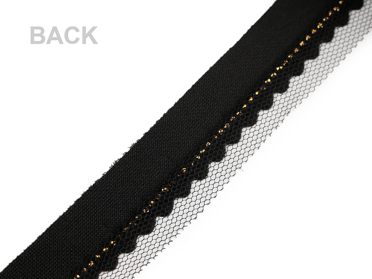 Insertion piping with rhinestones and tulle, width 15; 20 mm - Black (1 Meter)