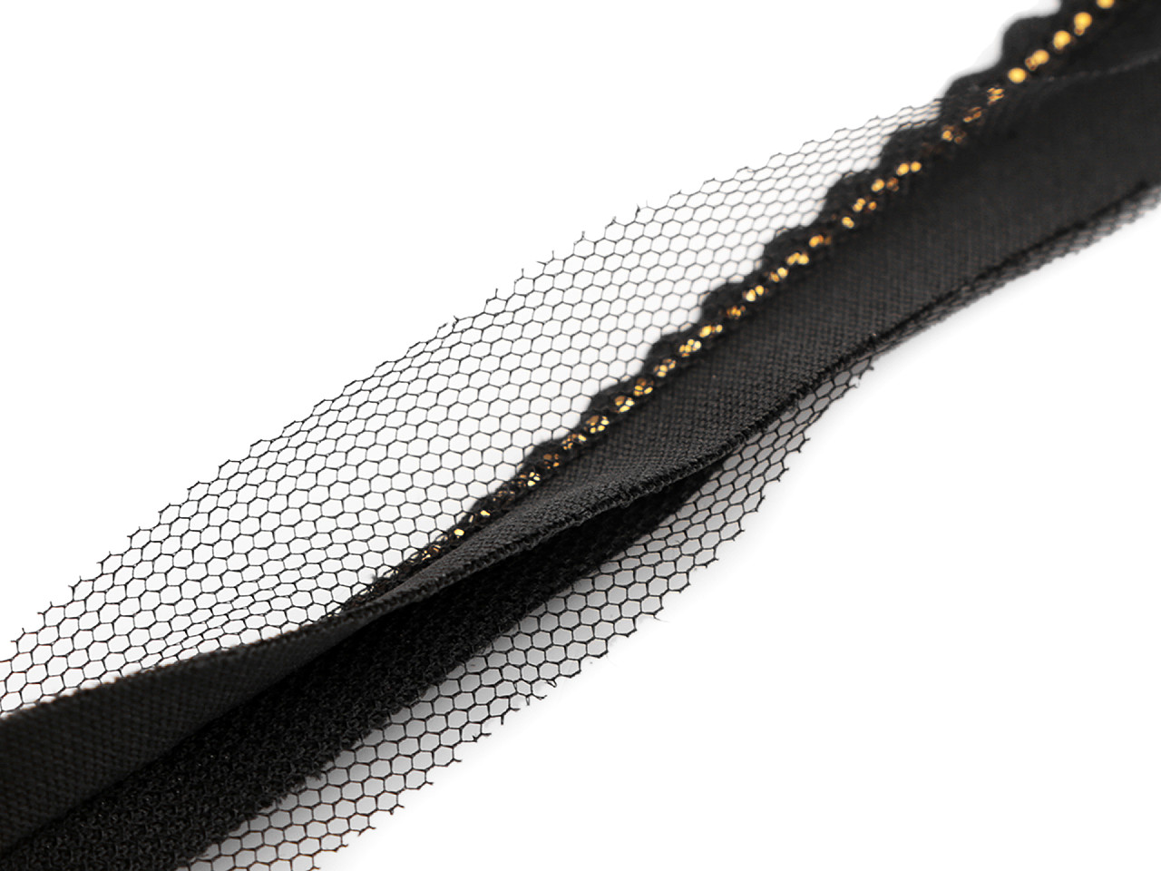 Insertion piping with rhinestones and tulle, width 15; 20 mm - Black (1 Meter)