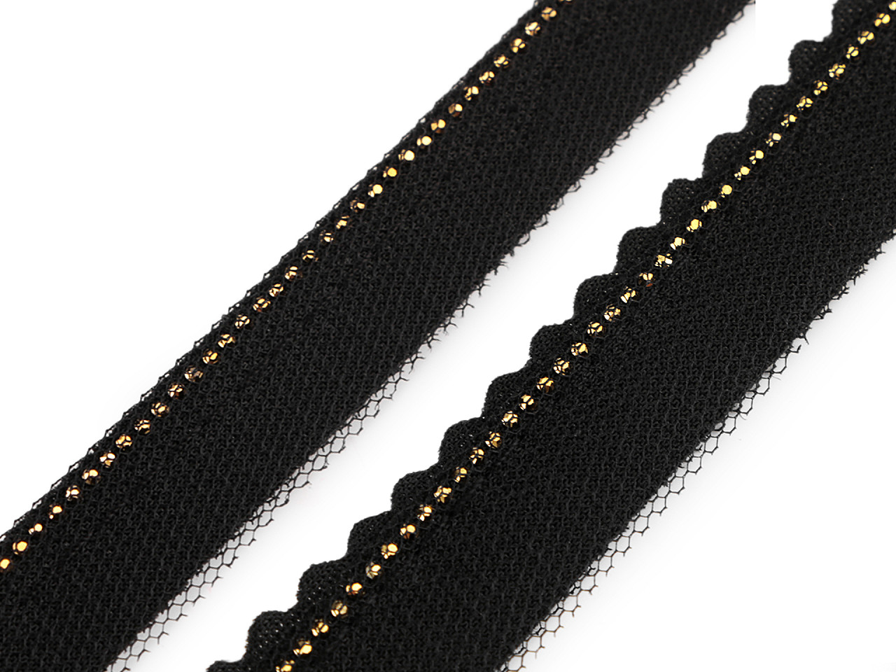 Insertion piping with rhinestones and tulle, width 15; 20 mm - Black (1 Meter)