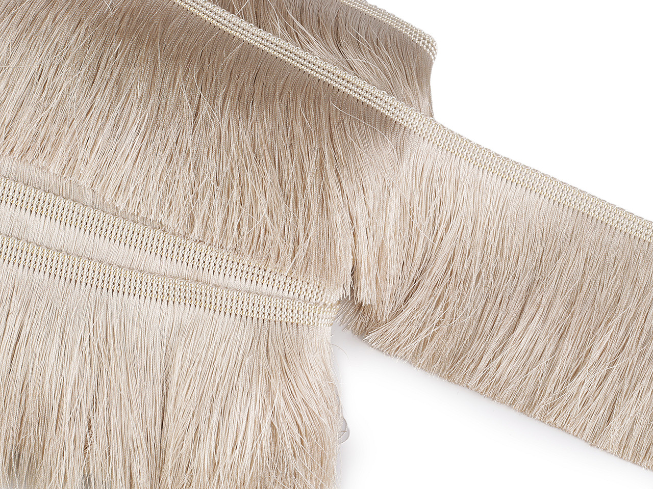 Fringe, shiny and dense, width 90 mm - White (1 Meter)