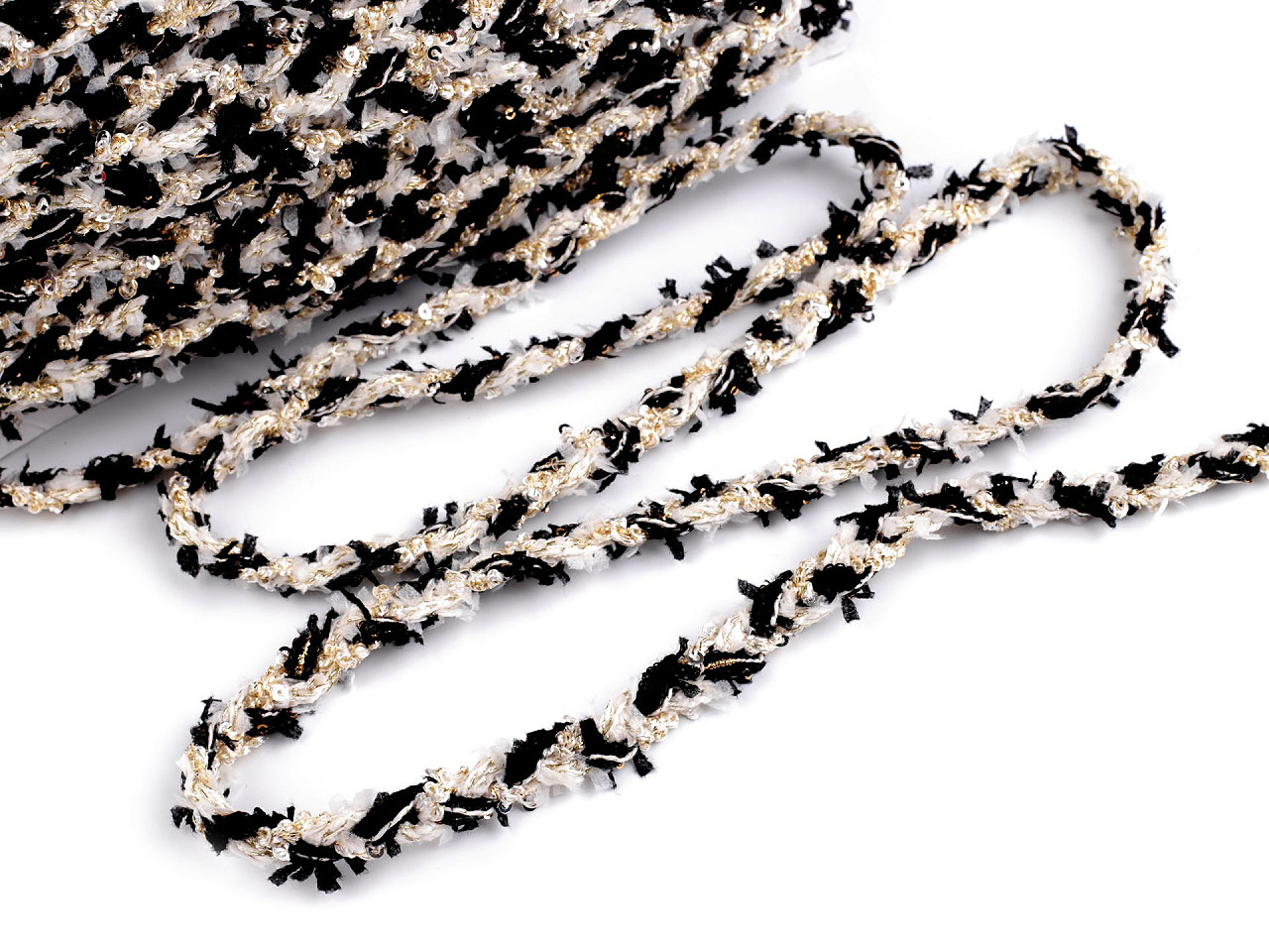 Braided trimming with small sequins, width 10 mm - Black (1 Meter)