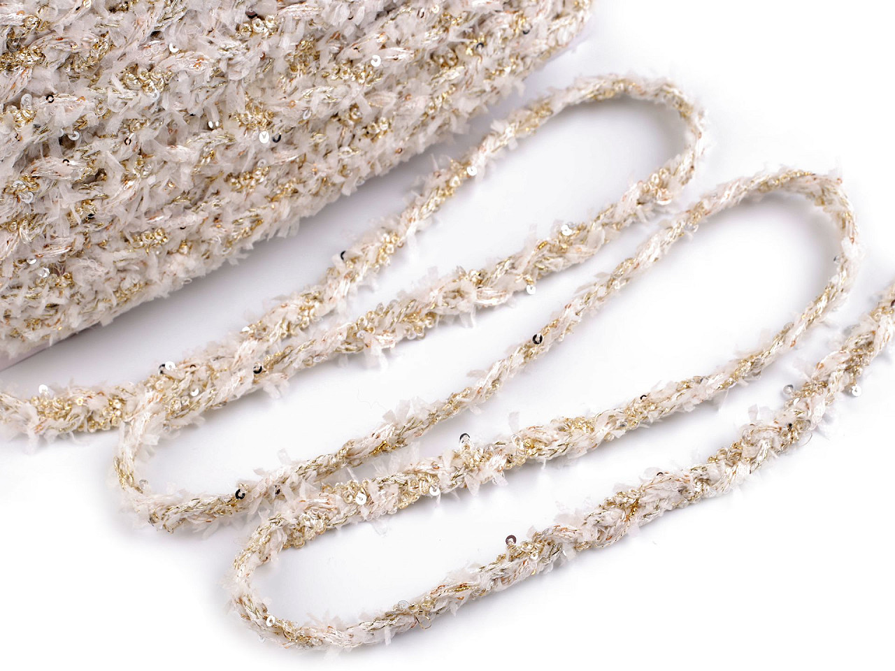 Braided trimming with small sequins, width 10 mm - Black (1 Meter)