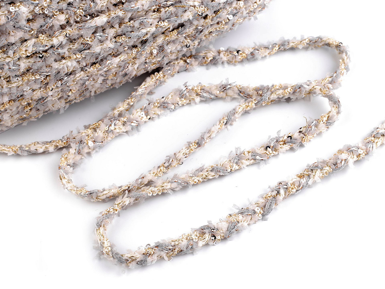 Braided trimming with small sequins, width 10 mm - Black (1 Meter)