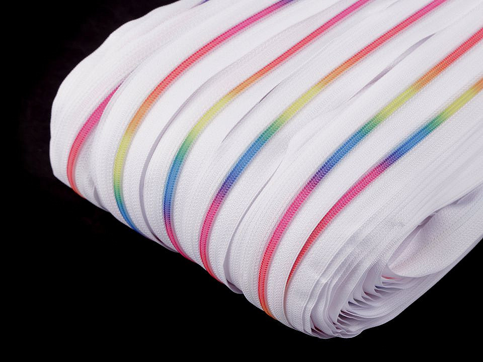 Continuous nylon rainbow zipper no 3 - White (1 Meter)