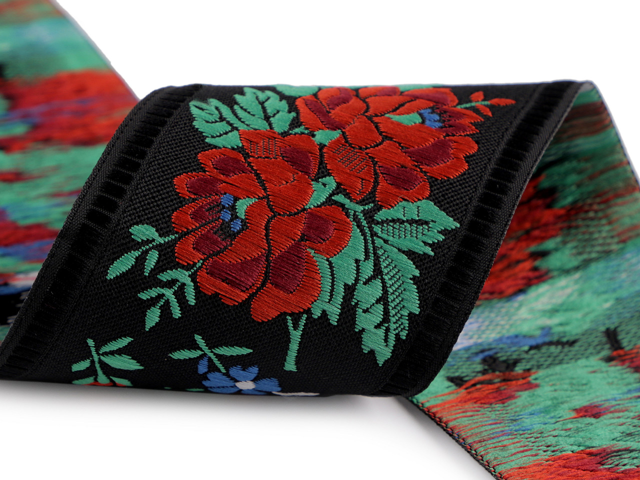 Traditional costume pattern ribbon, width 55 mm - Black (1 Meter)