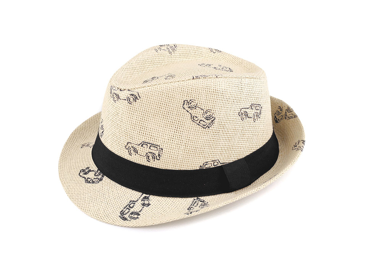 Children's summer hat / straw hat, cars - White natural (1 Piece)