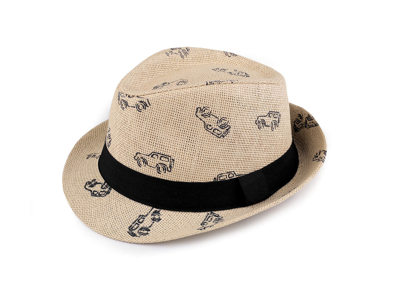 Children's summer hat / straw hat, cars - White natural (1 Piece)