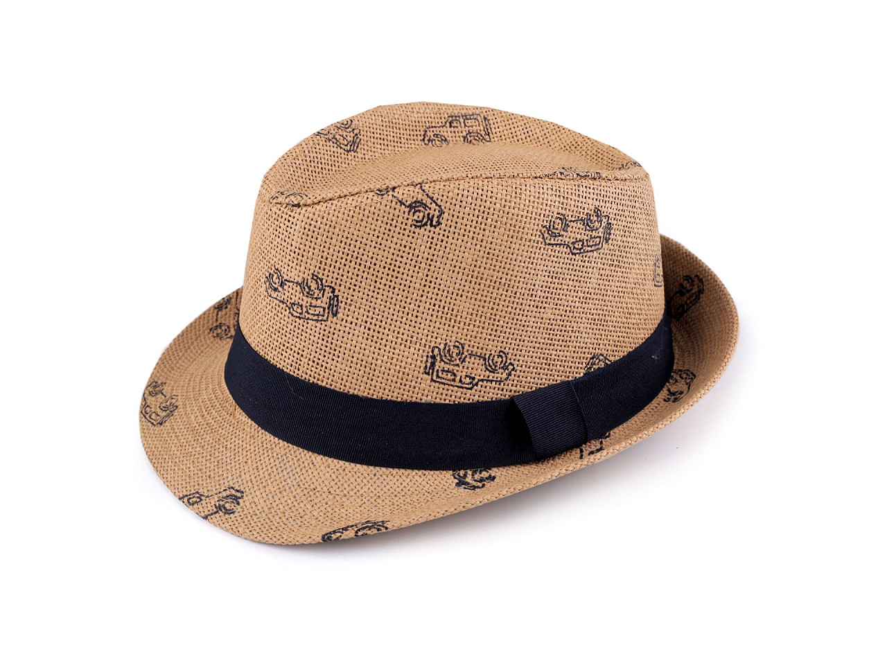 Children's summer hat / straw hat, cars - White natural (1 Piece)