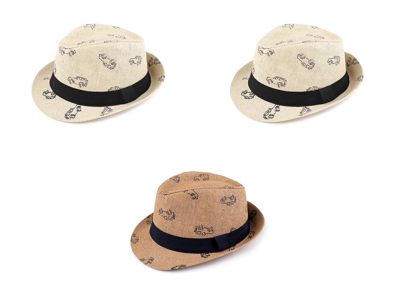 Children's summer hat / straw hat, cars - White natural (1 Piece)