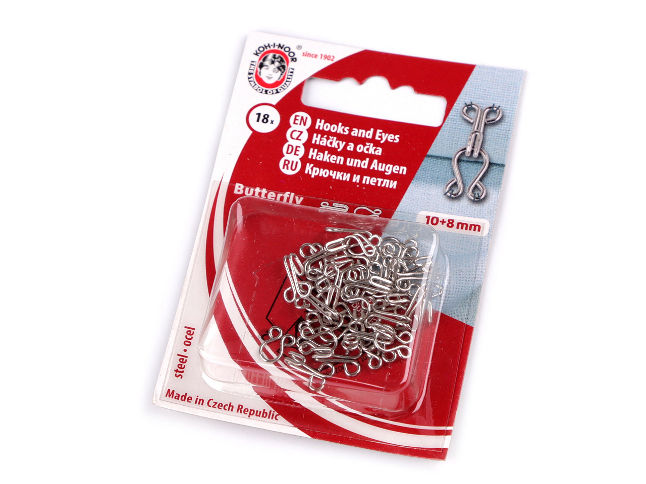 Hooks and eyes size 15+14; 13+12; 12+20; 10+8 mm - Nickel (1 Card)