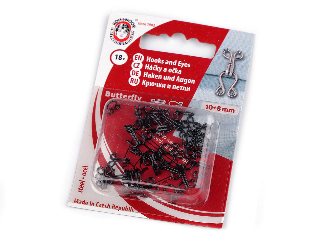 Hooks and eyes size 15+14; 13+12; 12+20; 10+8 mm - Nickel (1 Card)