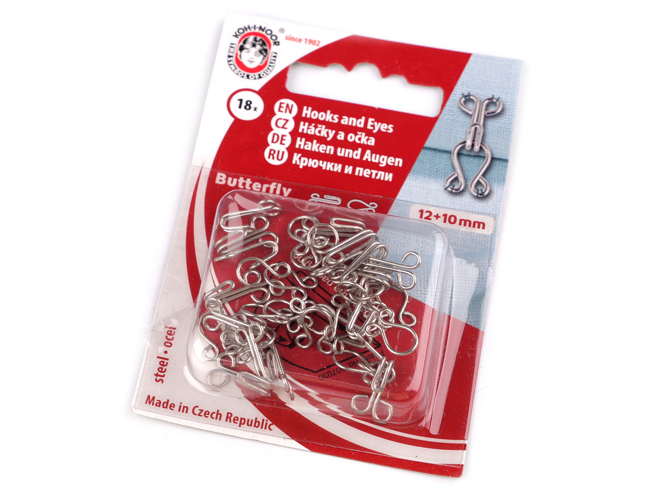 Hooks and eyes size 15+14; 13+12; 12+20; 10+8 mm - Nickel (1 Card)