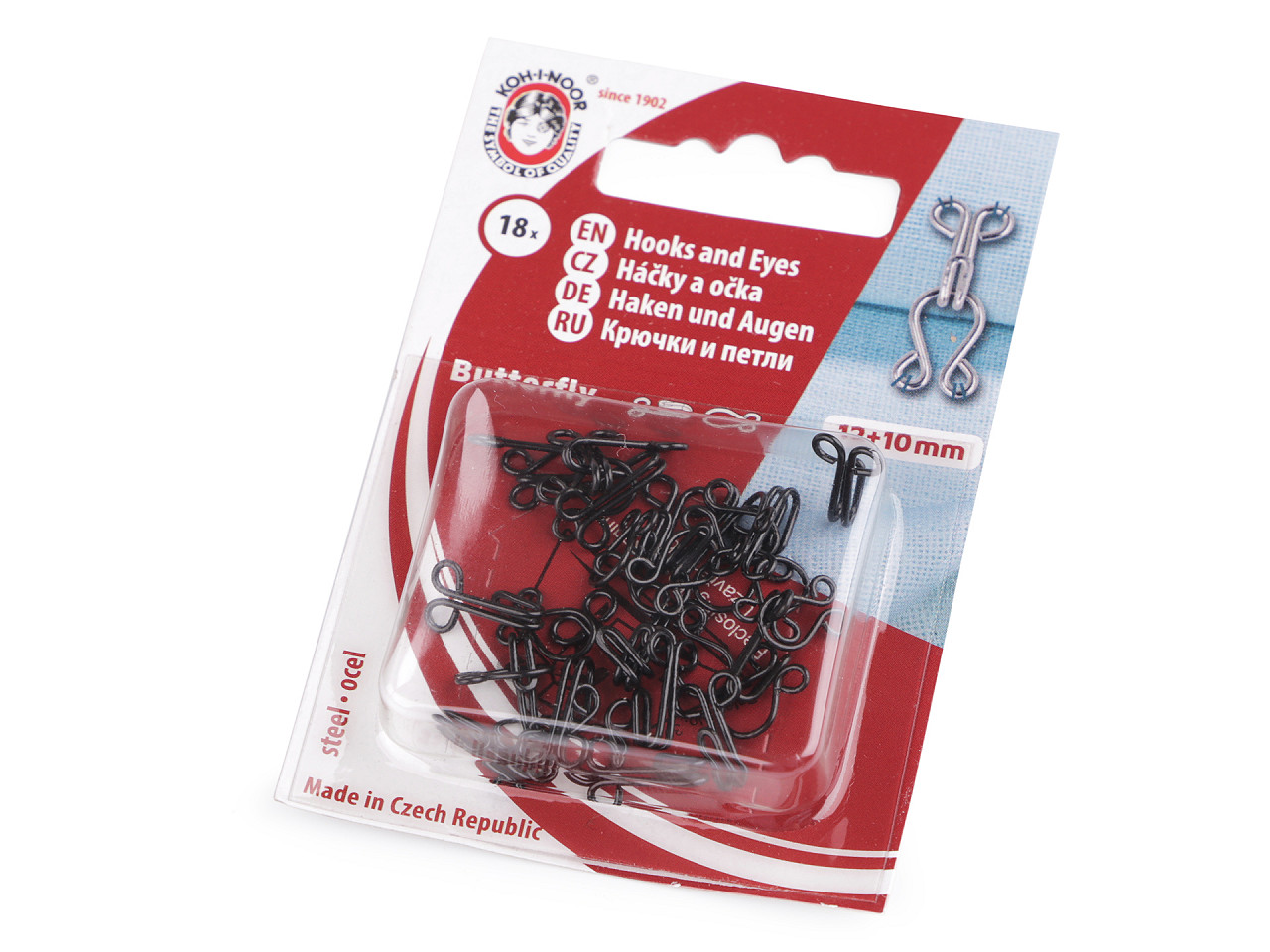 Hooks and eyes size 15+14; 13+12; 12+20; 10+8 mm - Nickel (1 Card)