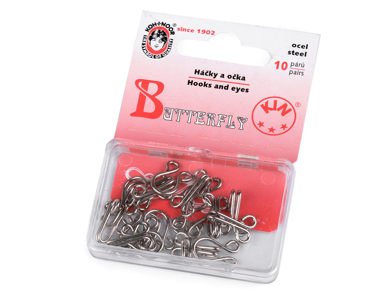 Hooks and eyes size 15+14; 13+12; 12+20; 10+8 mm - Nickel (1 Card)