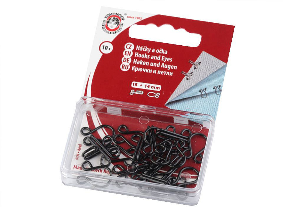 Hooks and eyes size 15+14; 13+12; 12+20; 10+8 mm - Nickel (1 Card)
