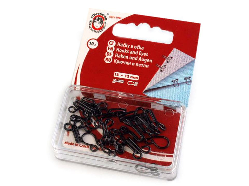 Hooks and eyes size 15+14; 13+12; 12+20; 10+8 mm - Nickel (1 Card)