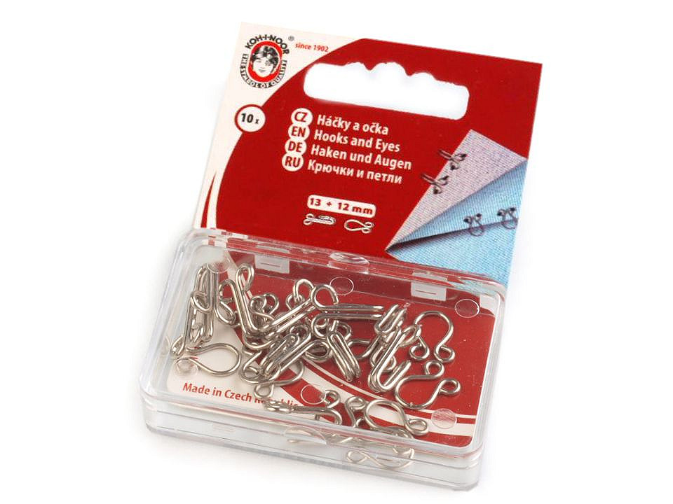 Hooks and eyes size 15+14; 13+12; 12+20; 10+8 mm - Nickel (1 Card)