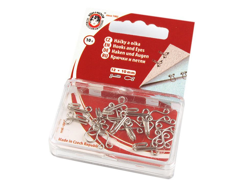 Hooks and eyes size 15+14; 13+12; 12+20; 10+8 mm - Nickel (1 Card)
