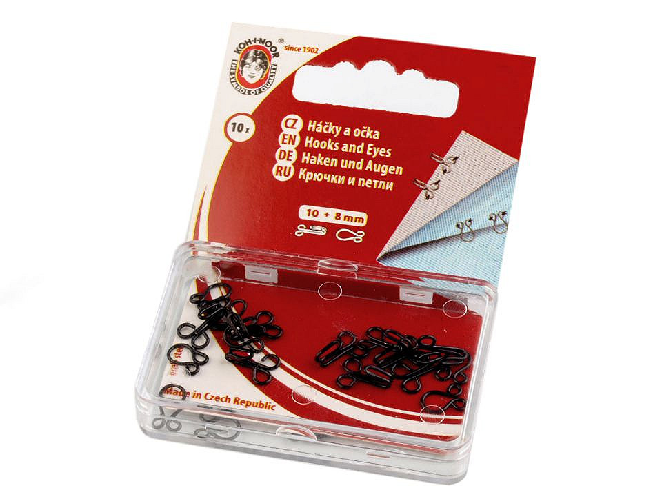 Hooks and eyes size 15+14; 13+12; 12+20; 10+8 mm - Nickel (1 Card)