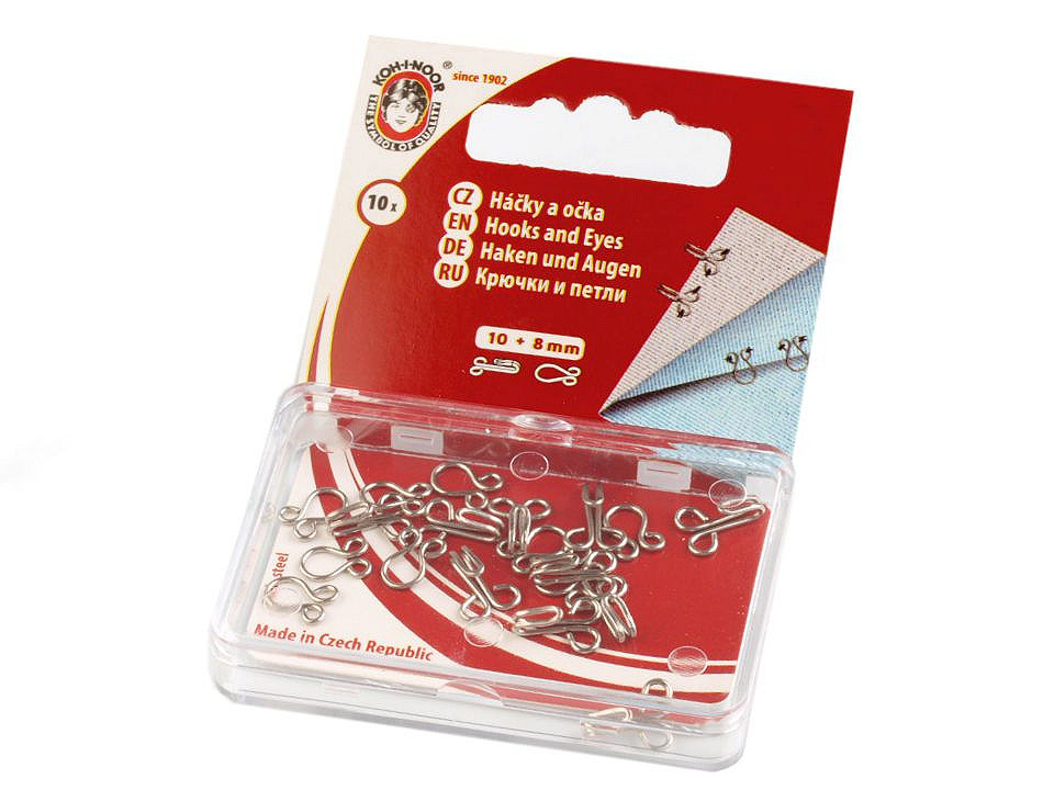 Hooks and eyes size 15+14; 13+12; 12+20; 10+8 mm - Nickel (1 Card)