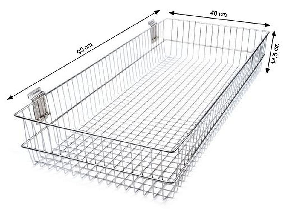 Grid wall / slat wall hanging wire basket 40x90 cm - Silver (1 Piece)