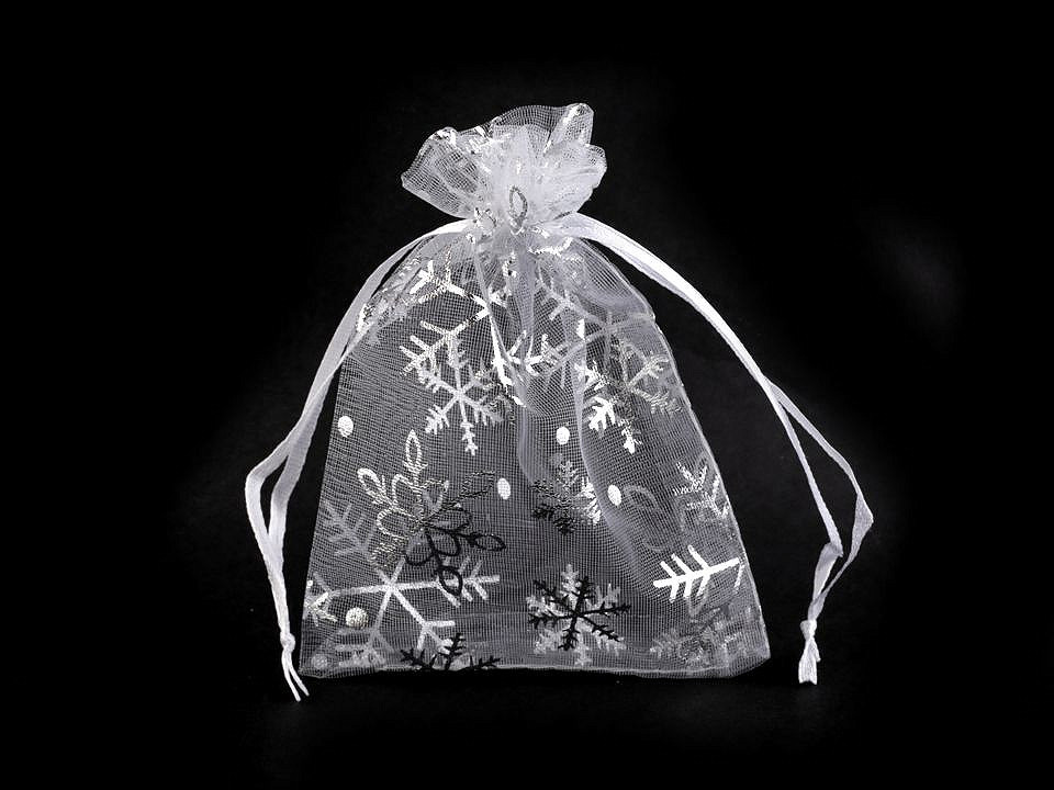 Christmas gift bag snowflakes 9x12 cm organza - White (100 Pieces)