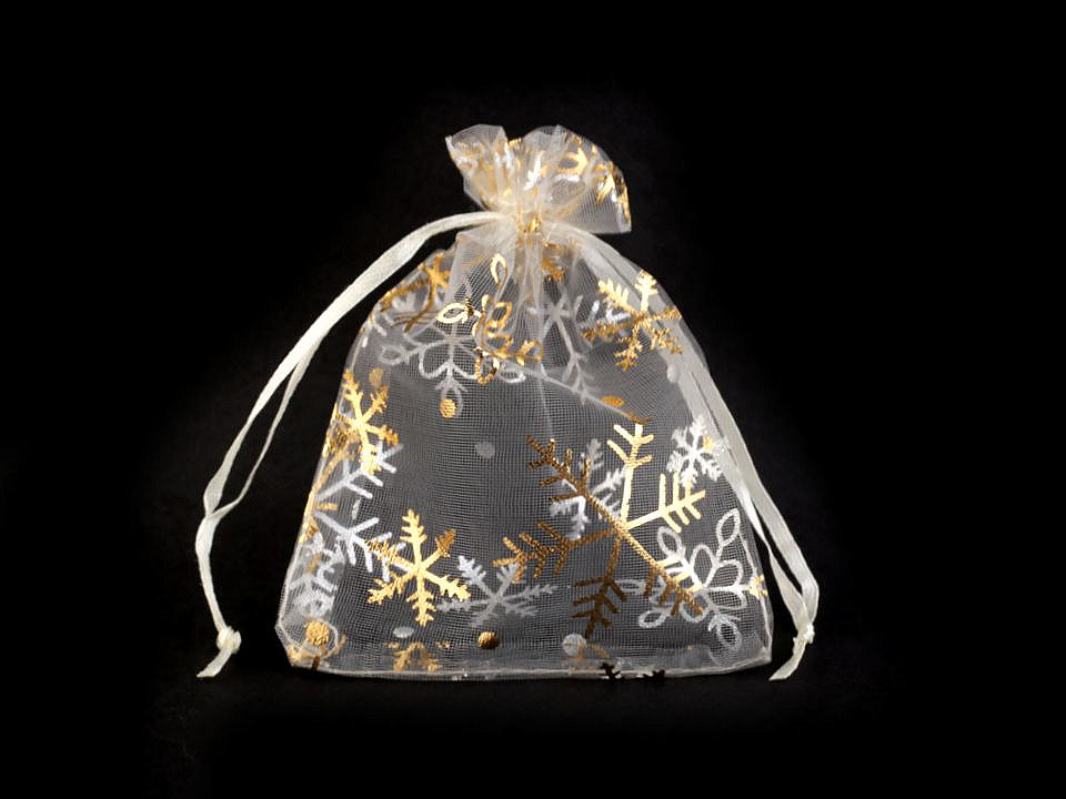 Christmas gift bag snowflakes 9x12 cm organza - White (100 Pieces)