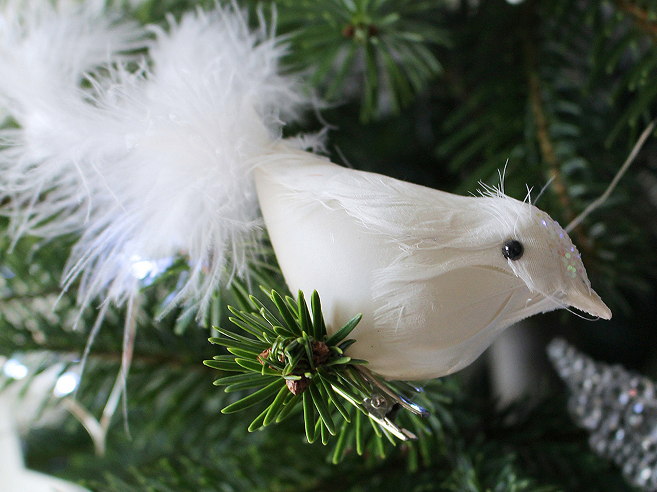 Bird with clip for christmas arrangement - White (2 Pieces)