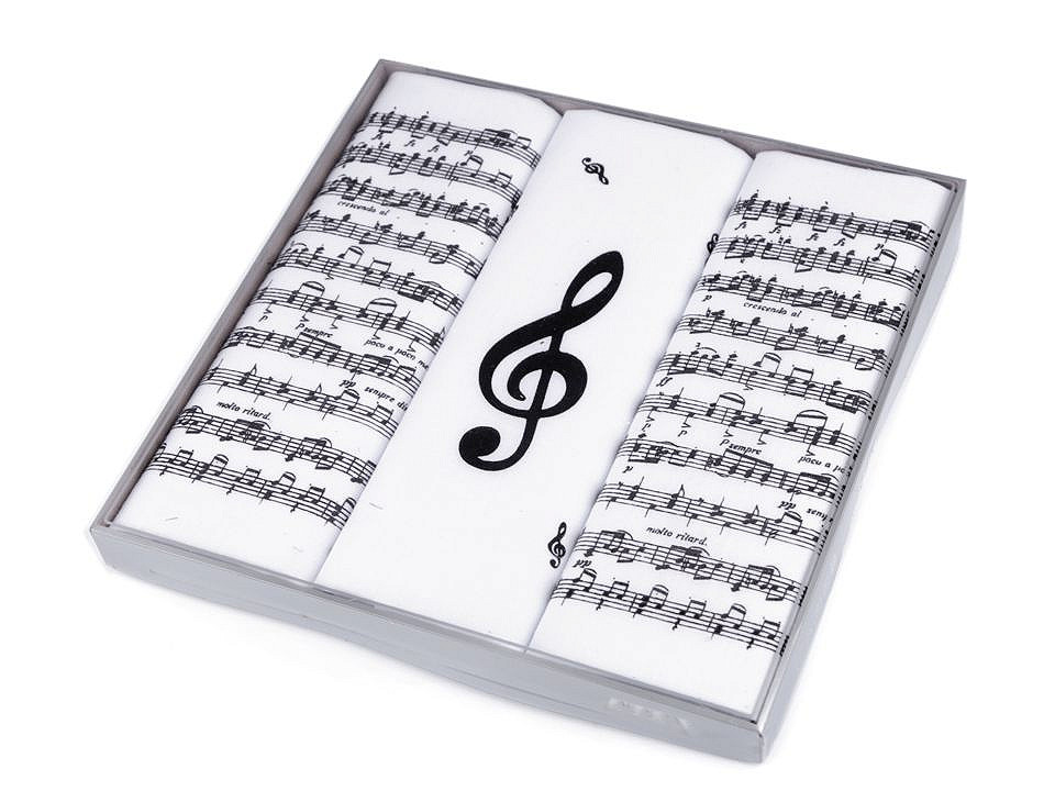 Men's handkerchief gift set - musical notes, chess - White (1 Box)