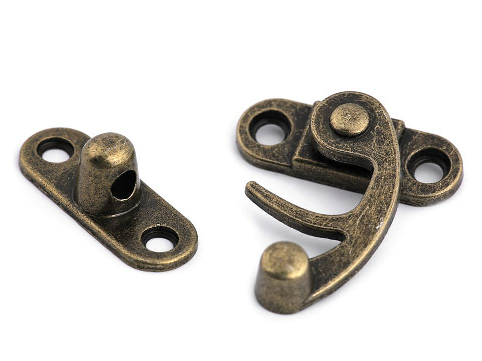 Antique metal lock / catch curved buckle for wooden boxes - Black nickel (10 Sets)