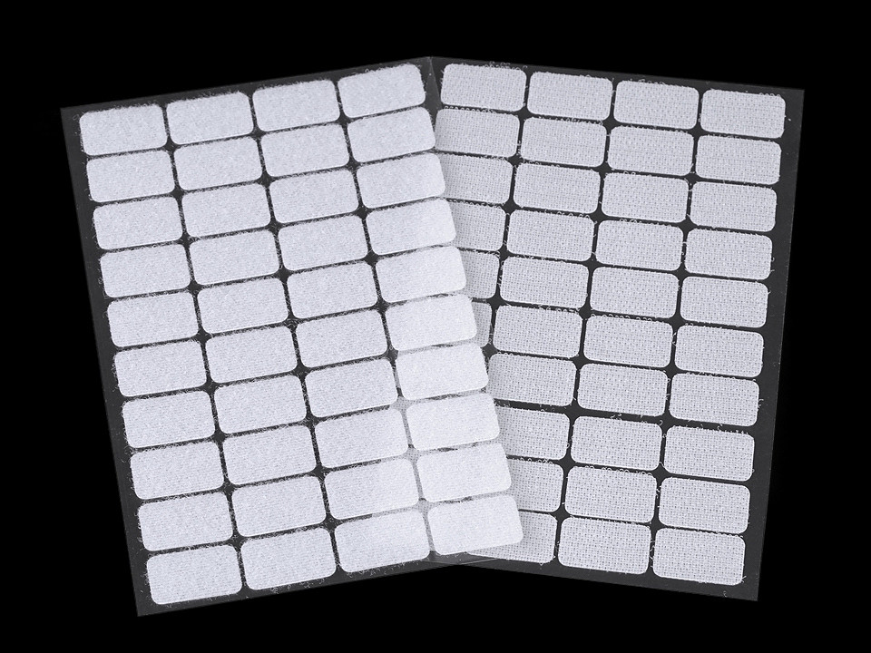 Hook and loop self adhesive rectangles 15x25 mm - White (1 Card)