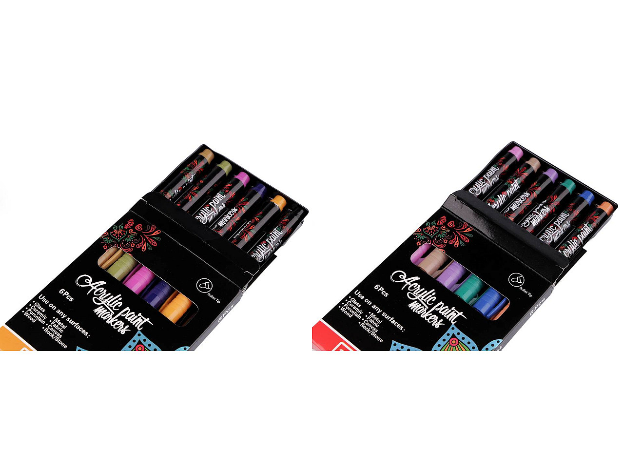 Acrylic paint markers 6 pcs, 1-2 mm - Mix (1 Box)