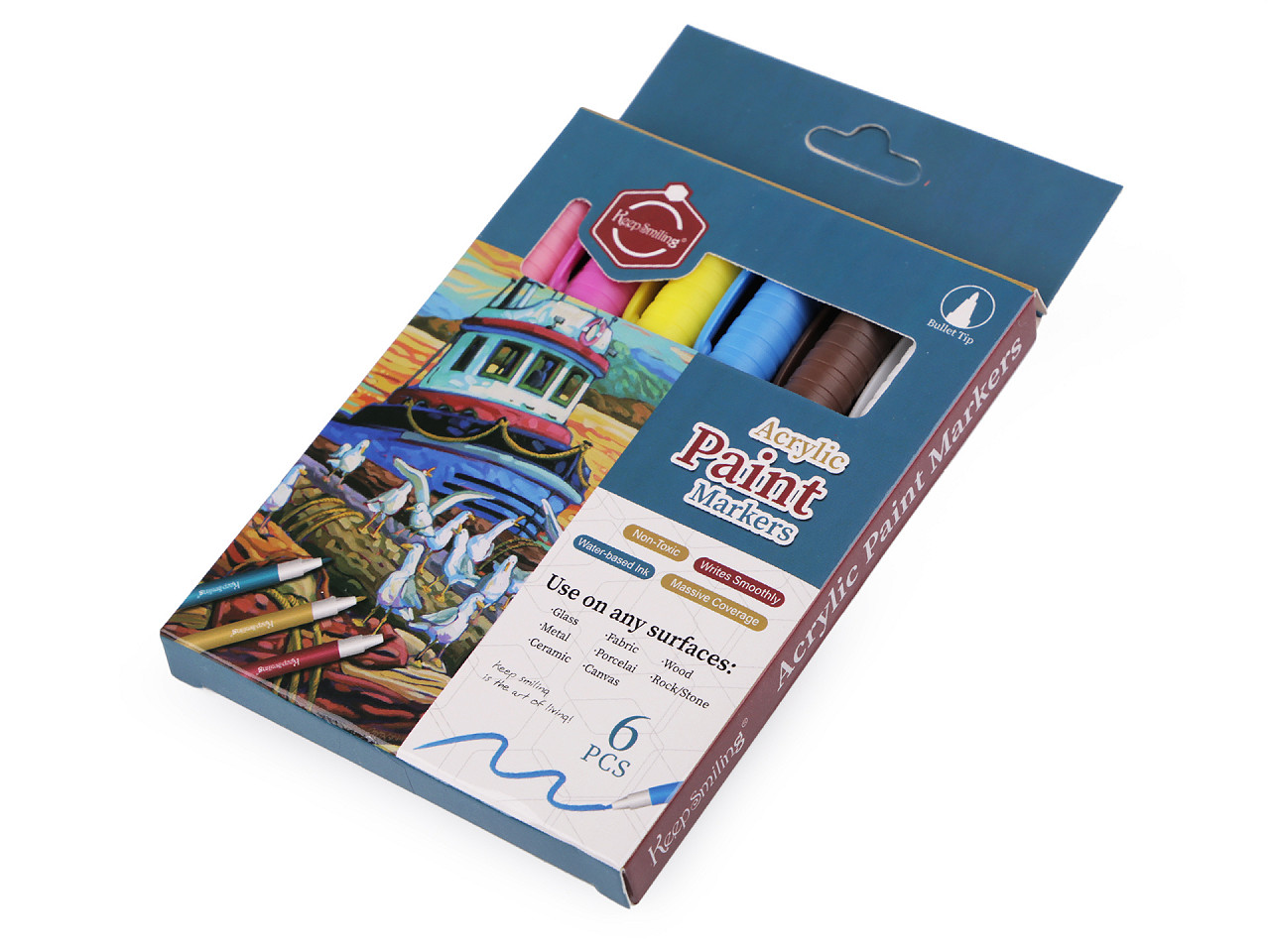 Acrylic paint markers 6 pcs, 1-2 mm - Mix (1 Box)