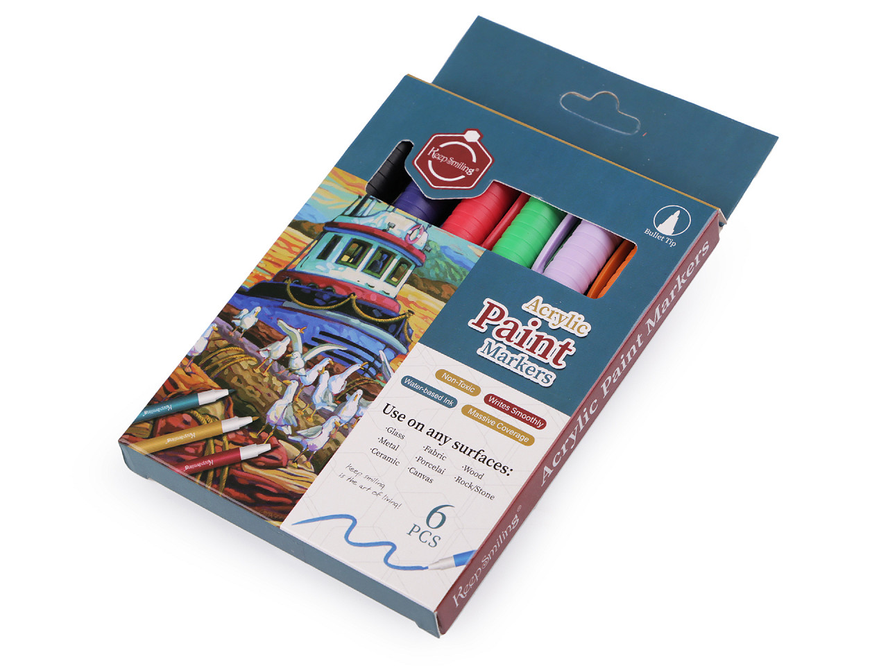 Acrylic paint markers 6 pcs, 1-2 mm - Mix (1 Box)