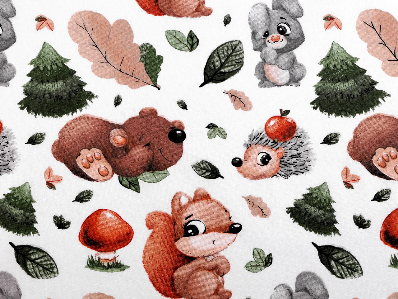 Cotton fabric / canvas forest animals - White (1 Meter)