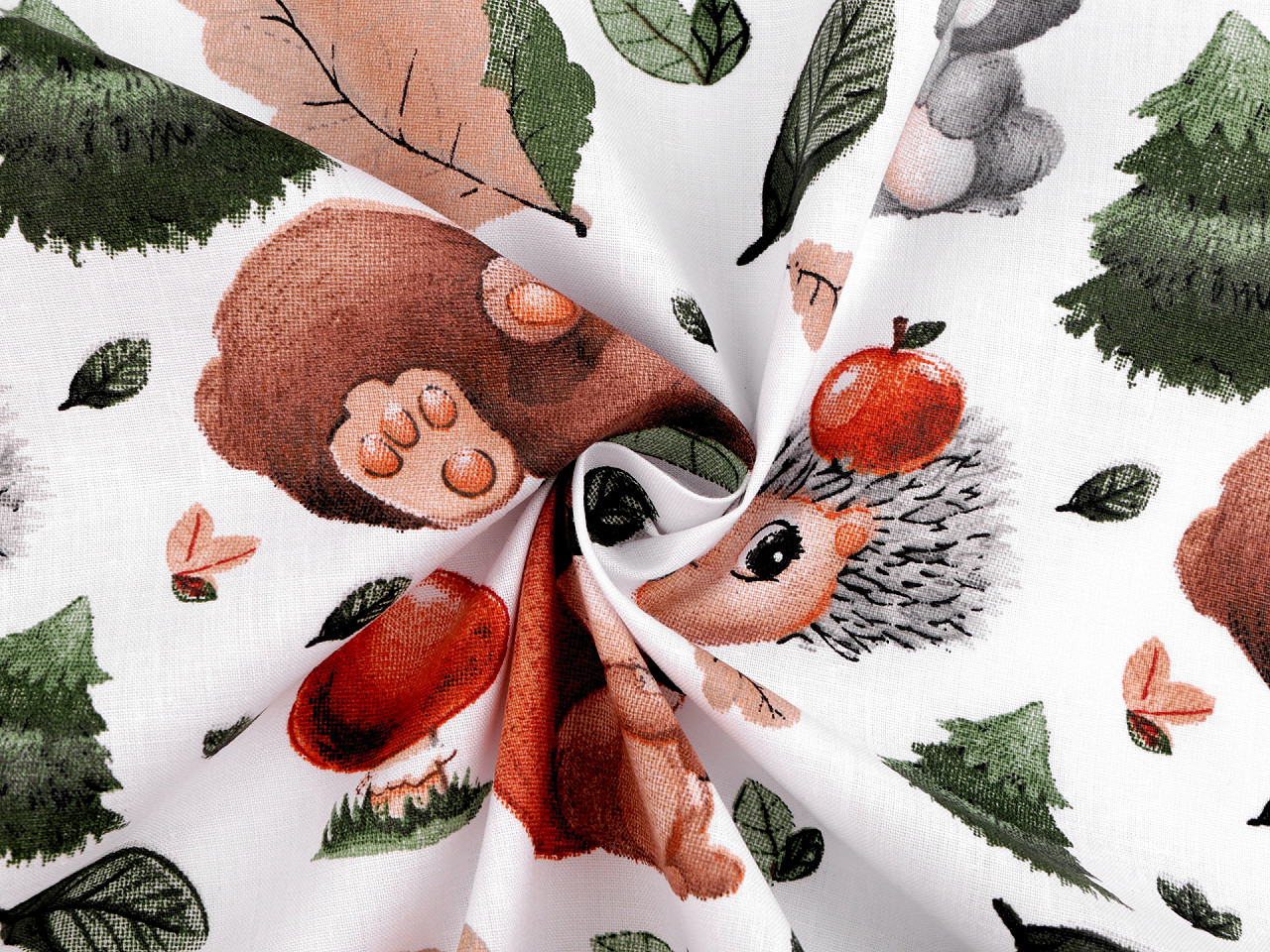 Cotton fabric / canvas forest animals - White (1 Meter)