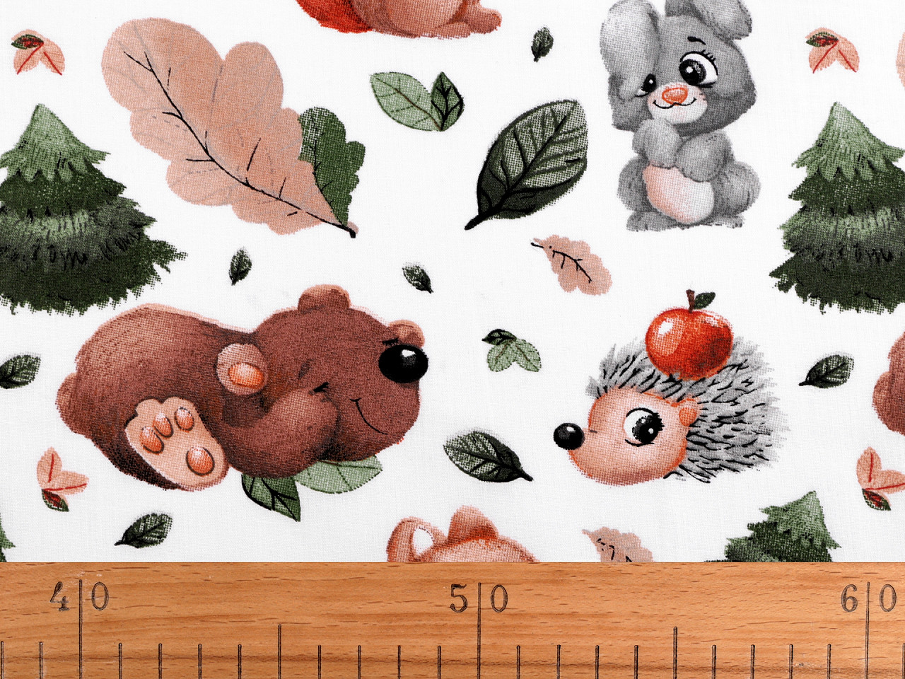 Cotton fabric / canvas forest animals - White (1 Meter)