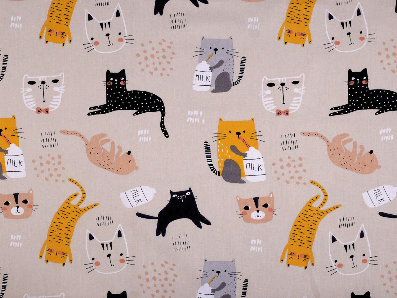 Cotton fabric / canvas cats - Lightbeige (1 Meter)