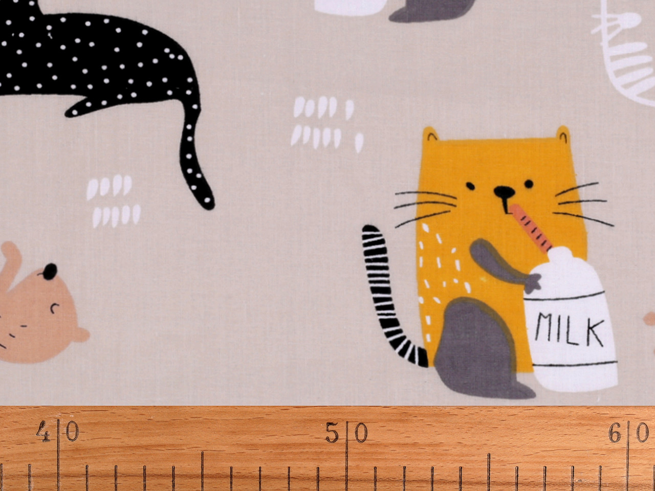 Cotton fabric / canvas cats - Lightbeige (1 Meter)