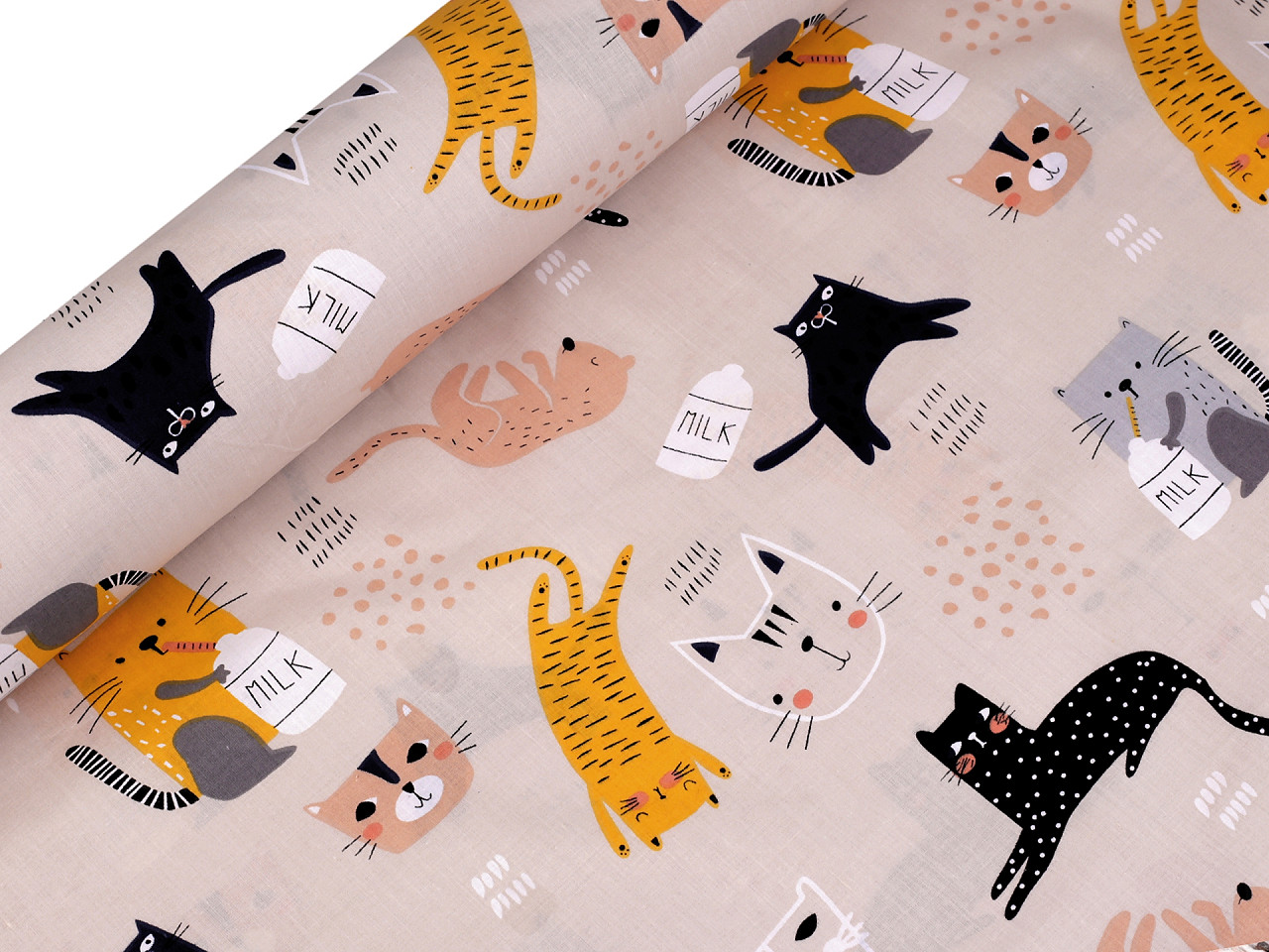 Cotton fabric / canvas cats - Lightbeige (1 Meter)
