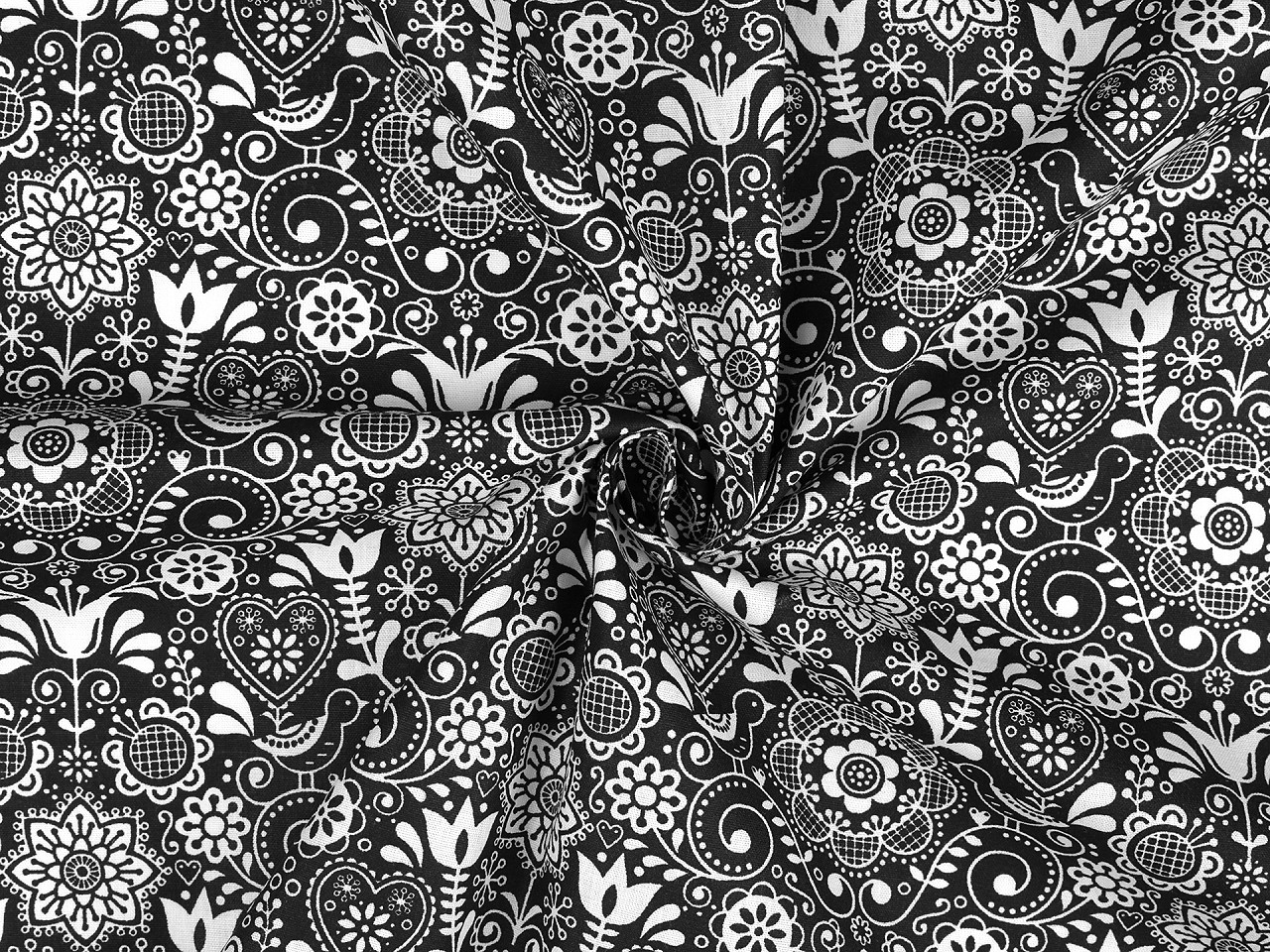 Cotton fabric / canvas - folk style - Blue dark (1 Meter)