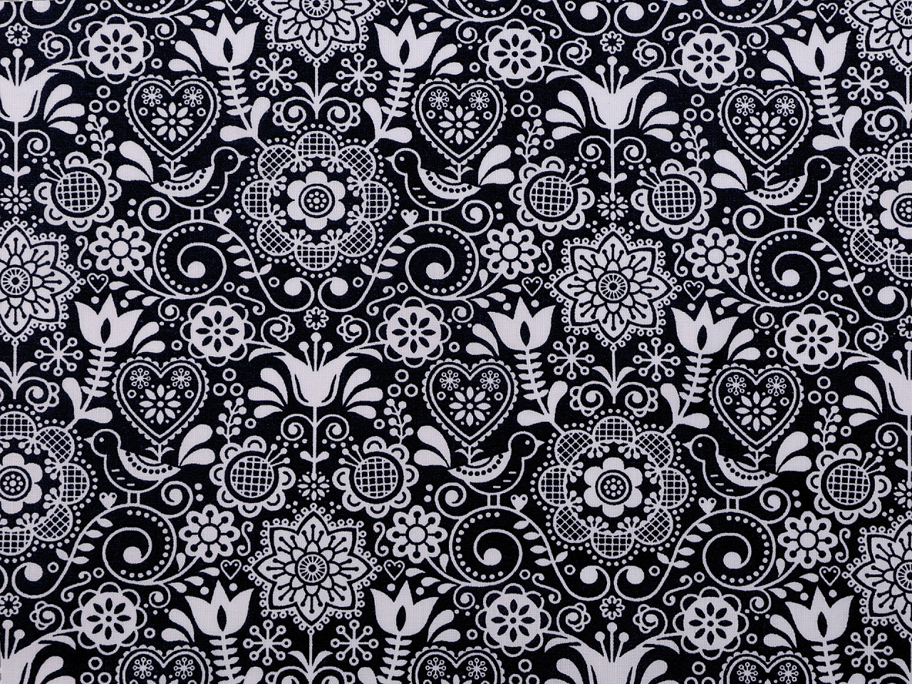Cotton fabric / canvas - folk style - Blue dark (1 Meter)