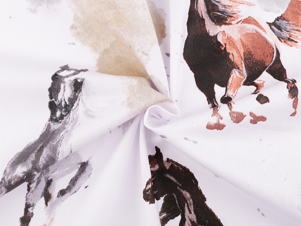 Cotton fabric / canvas, horse - White (1 Meter)
