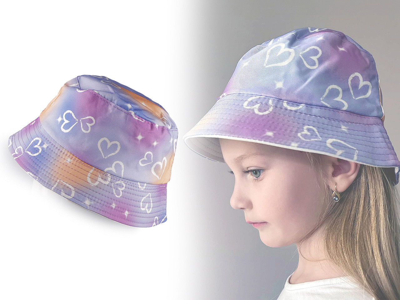 Girls summer hat, heart - Blue light (1 Piece)