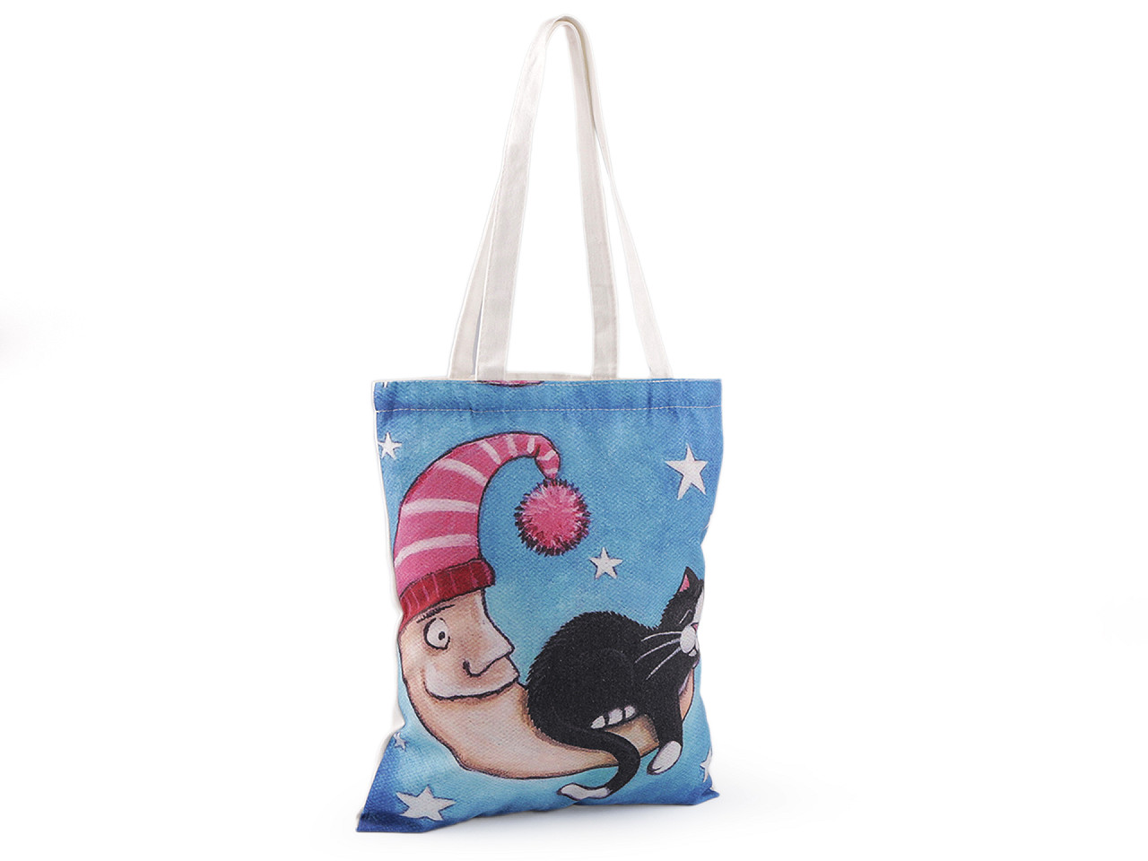 Cotton tote bag cat 34x40 cm - Azure blue (1 Piece)
