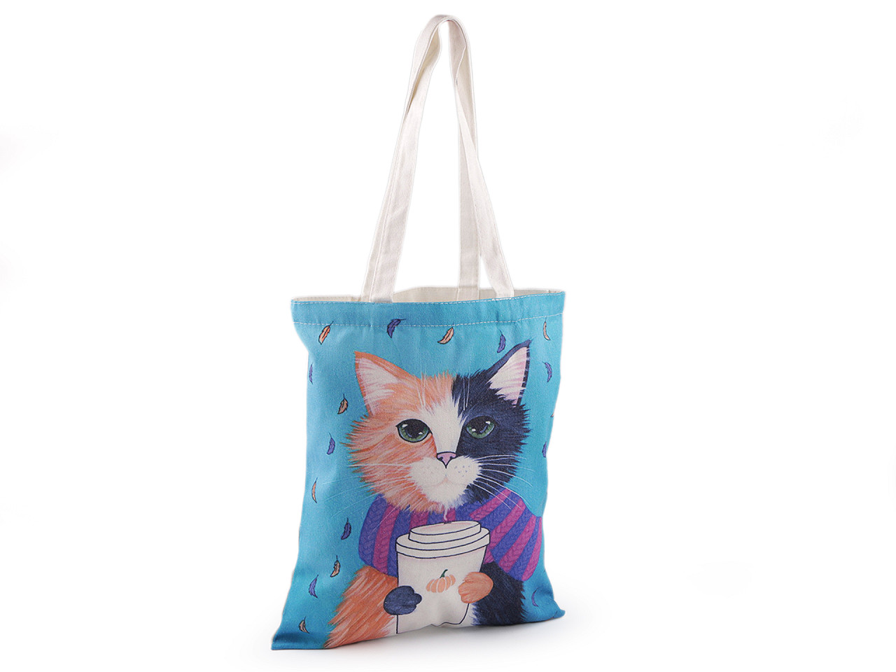 Cotton tote bag cat 34x40 cm - Azure blue (1 Piece)
