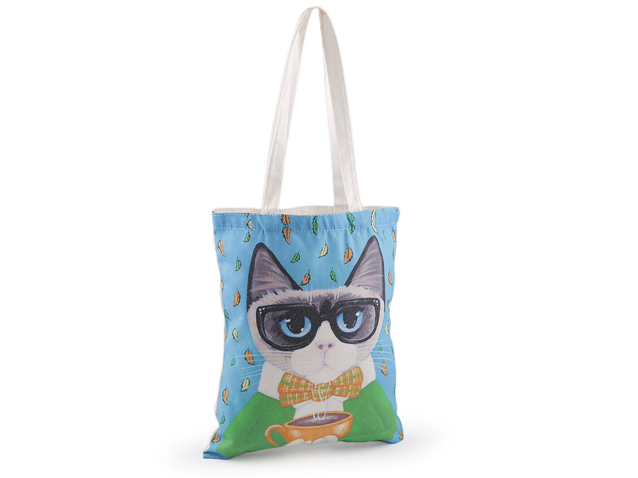 Cotton tote bag cat 34x40 cm - Azure blue (1 Piece)