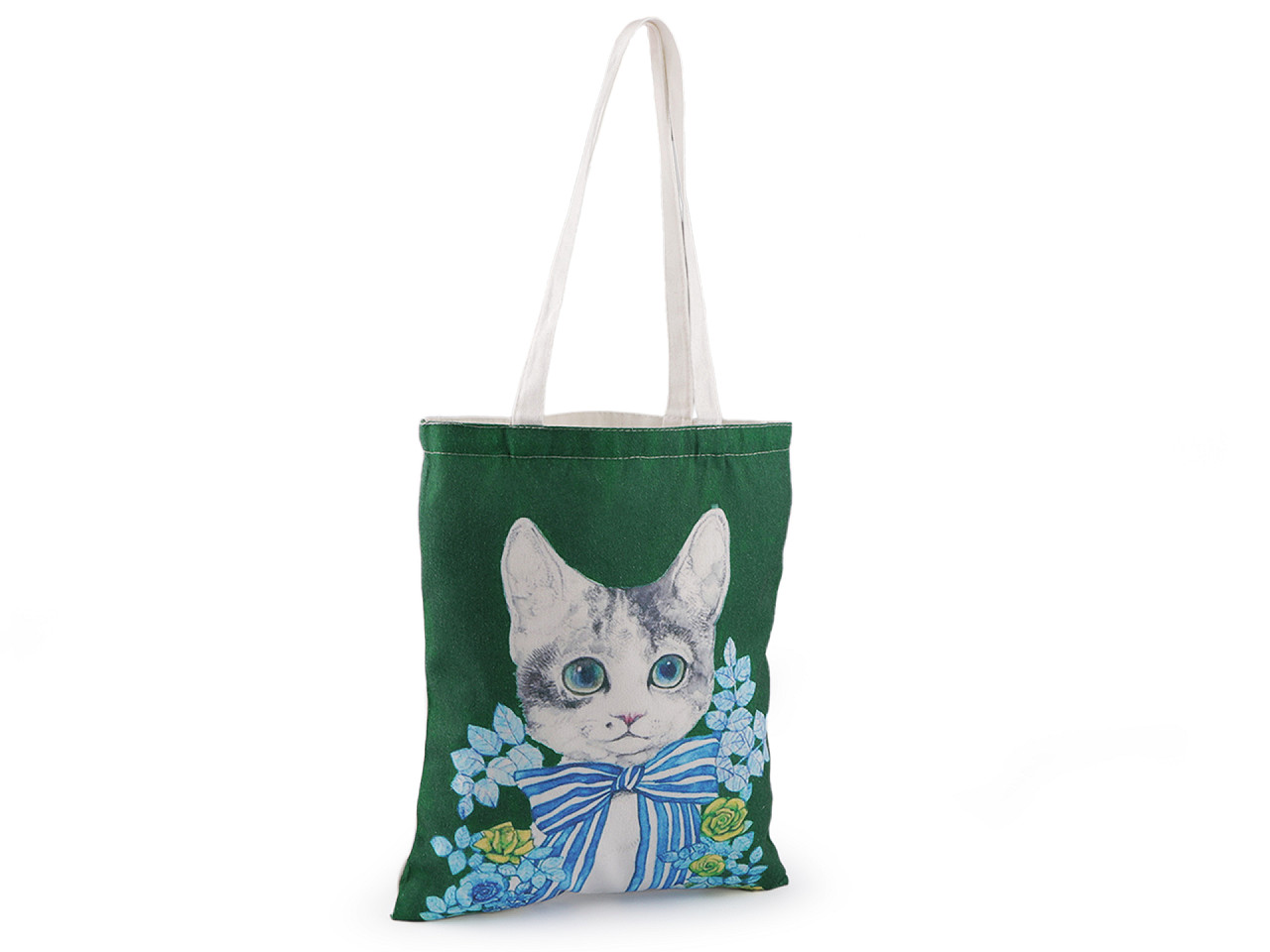 Cotton tote bag cat 34x40 cm - Azure blue (1 Piece)