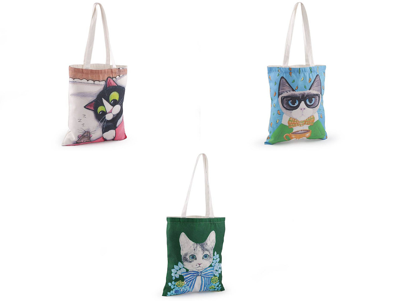 Cotton tote bag cat 34x40 cm - Azure blue (1 Piece)