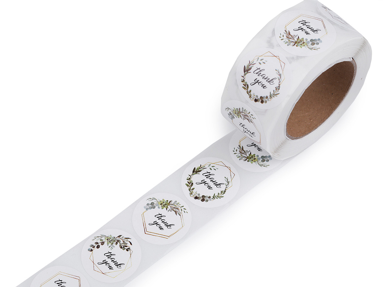 Handmade with love stickers,thank you round gift tag stickers ø25 mm - White (1 Roll)